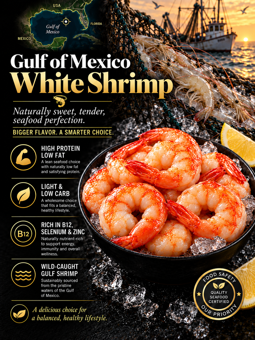 Wild-Caught Gulf of Mexico White Shrimp | Tender, High-Protein, Ready-to-Eat Seafood-Zane