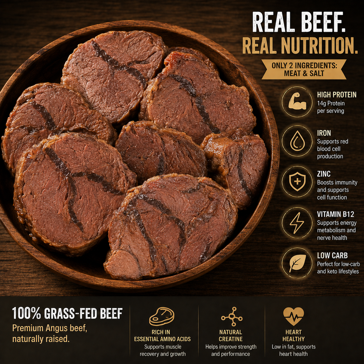 100% Grass-Fed Beef Shank Snack | High Protein Low Carb Meat Snack for Everyday Energy-Zane