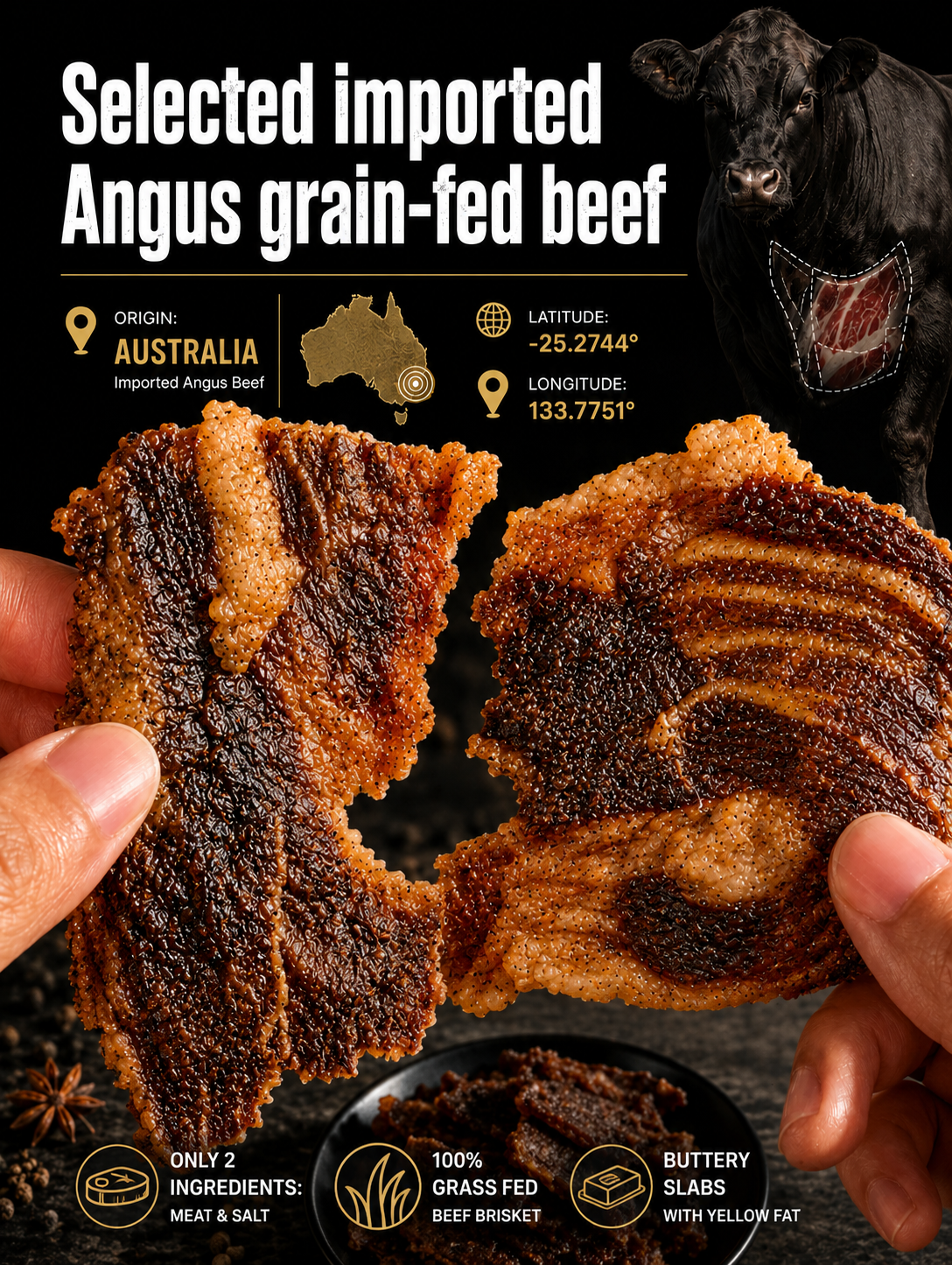 100% Australian Grass-Fed Angus Beef Brisket Snack | High Protein Low Carb Meat Snack for Everyday Energy - Zane