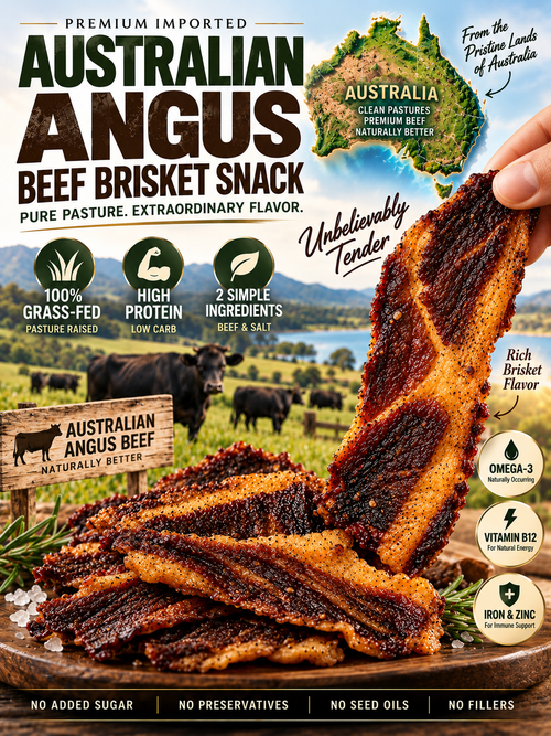 100% Australian Grass-Fed Angus Beef Brisket Snack | High Protein Low Carb Meat Snack for Everyday Energy - Zane