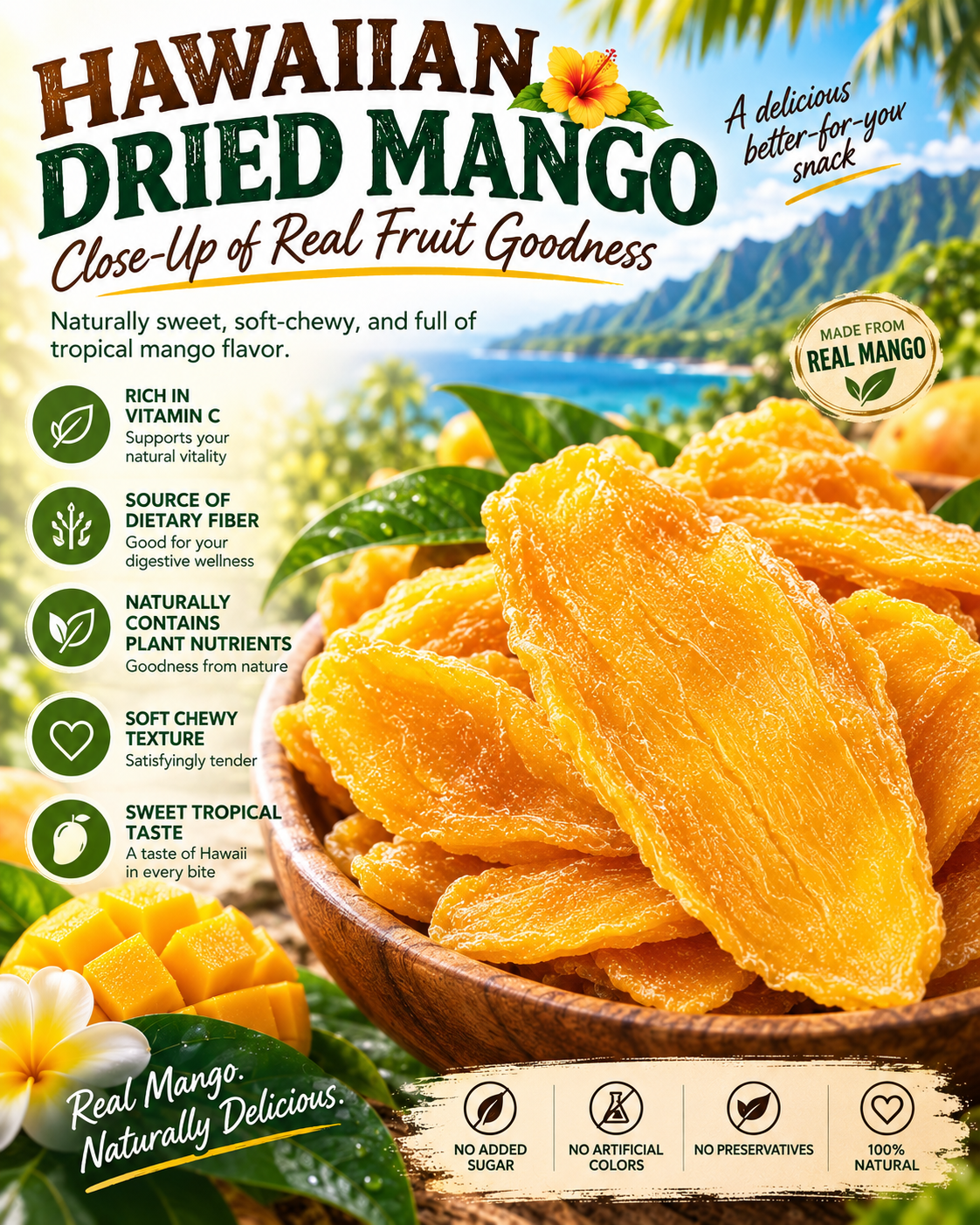 Hawaiian Dried Mango | Soft, Chewy & Flavorful Tropical Fruit Snack-Zane